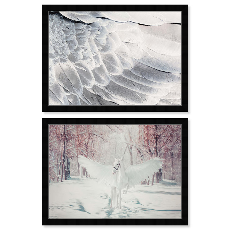 Latitude Run® Animals Winged Set Modern White Paper Wall Art Print